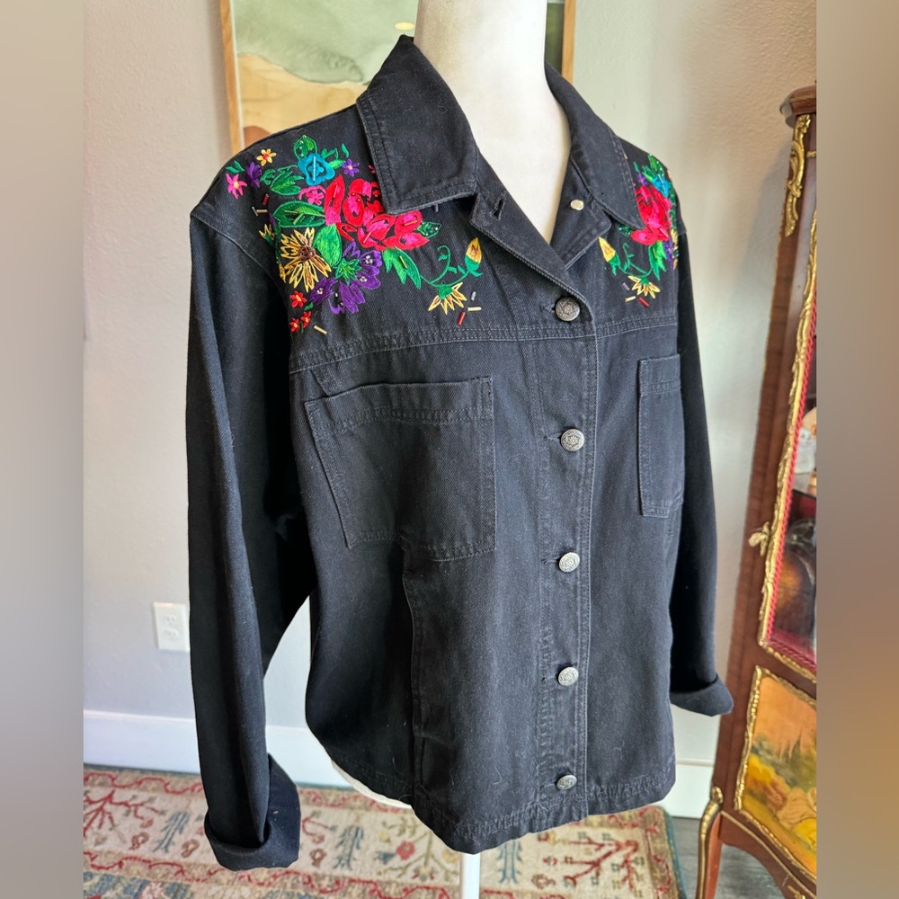 Carole Little Black Denim Jacket with Embroidery - Picture 2 of 9